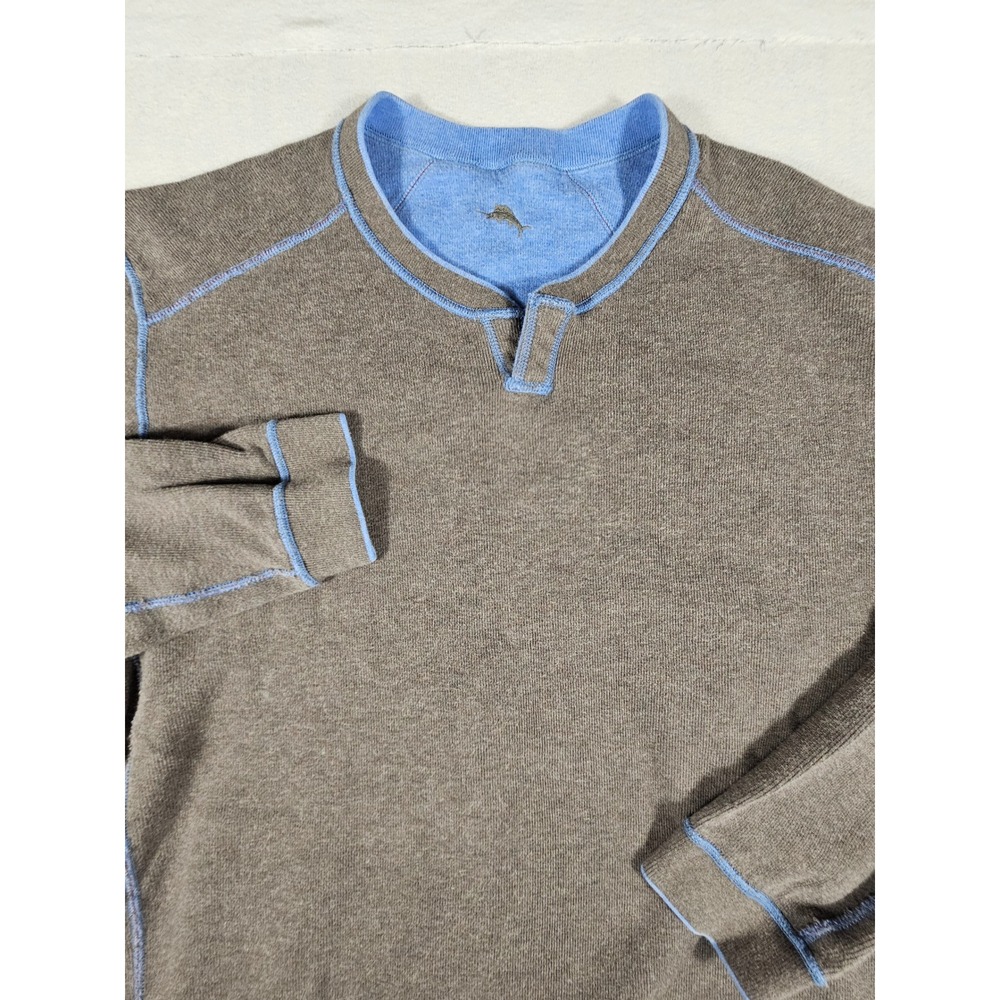 Tommy Bahama Mens Reversible Split Neck Sweatshirt Brown Blue XL Contrast Stitch